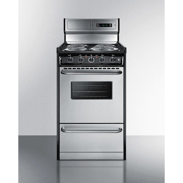 Summit Appliance Div. Summit-Deluxe 220V Electric Range, Slim 20"W, Stainless Steel Doors TEM130BKWY